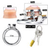 Vagina Shape Sissy Flat Metal Chastity Cage with Urinal Hole — product image 2