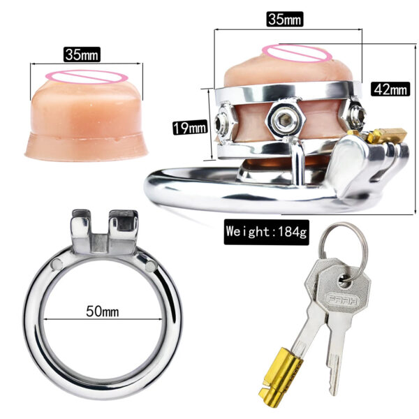 Vagina Shape Sissy Flat Metal Chastity Cage with Urinal Hole — product image 2