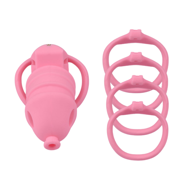 Soft Silicone Chastity Cage with Invisible Lock and 4 Base Rings — product image 4