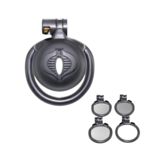 Black Mamba Chastity Cage with Urethral Hole and 4 Penis Rings — product image 1