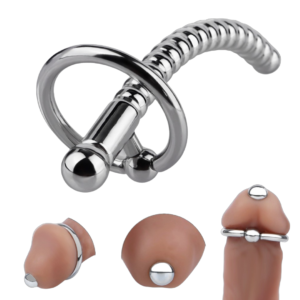 Men’s Stainless Steel Urethral Sounding Rod with 360° Rotating Cock Ring — product image 1