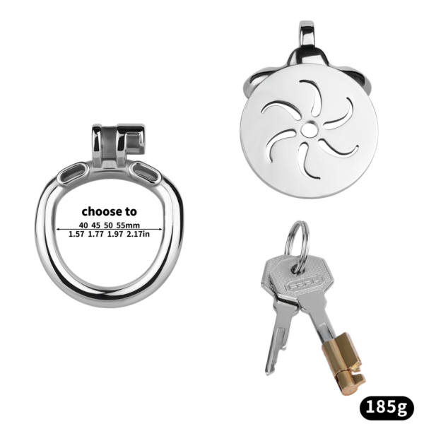 Flat Metal Chastity Cage with Strap and Catheter — product image 3