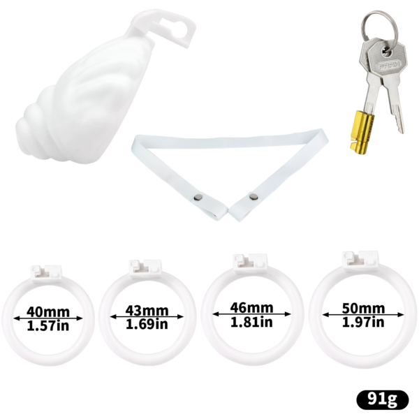 ABS Small Shell Chastity Cage Set with 4 Rings – Pink / Black / White — product image 12