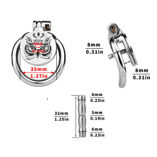 Midnight Owl Flat Chastity Cage with Removable Metal Catheter — product image 2
