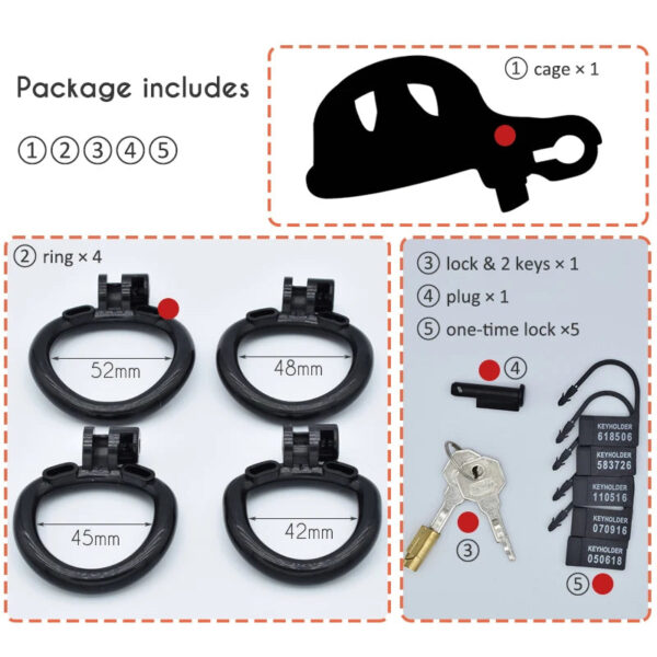 Micro / Small Plastic Chastity Cage with 4 Penis Rings — product image 9