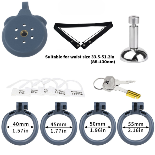 Lightweight Chastity Cage with Removable Inverted Plug and 4 Base Rings — product image 11