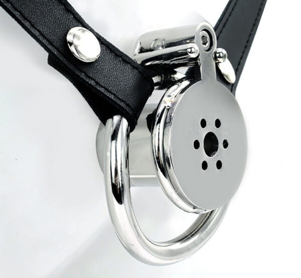 Inverted Chastity Cage with Long Metal Urethral Tube and PU Belt – Type B — product image 2