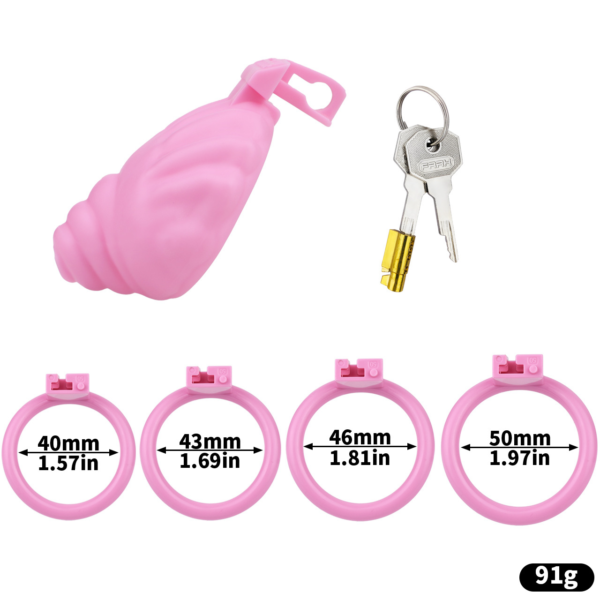 ABS Small Shell Chastity Cage Set with 4 Rings – Pink / Black / White — product image 7