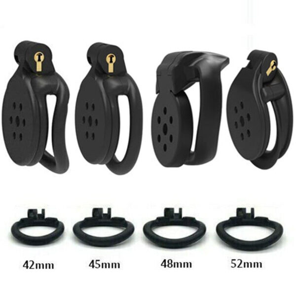 Super Small Flat Resin Chastity Cage 4 Penis Rings — product image 5