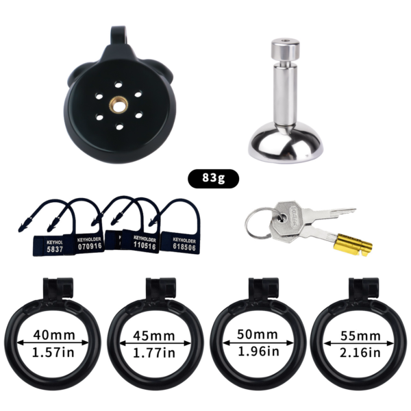 Lightweight Chastity Cage with Removable Inverted Plug and 4 Base Rings — product image 5