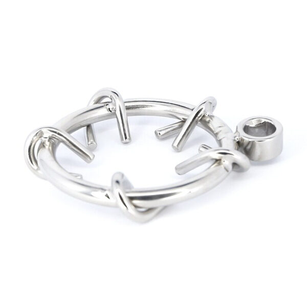 Spiked Chastity Cage – Metal Flat Cock Ring — product image 2
