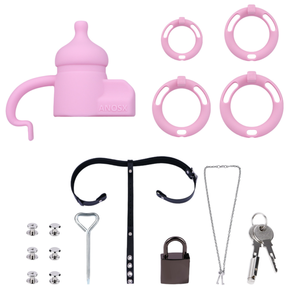 Silicone Baby Bottle Chastity Cage with 4 Locking Rings — product image 11