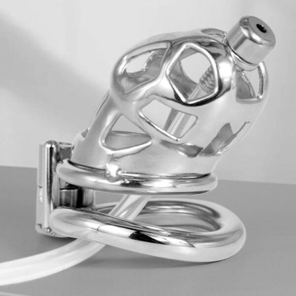 Hollow Metal Chastity Cage with Silicone Catheter — product image 6