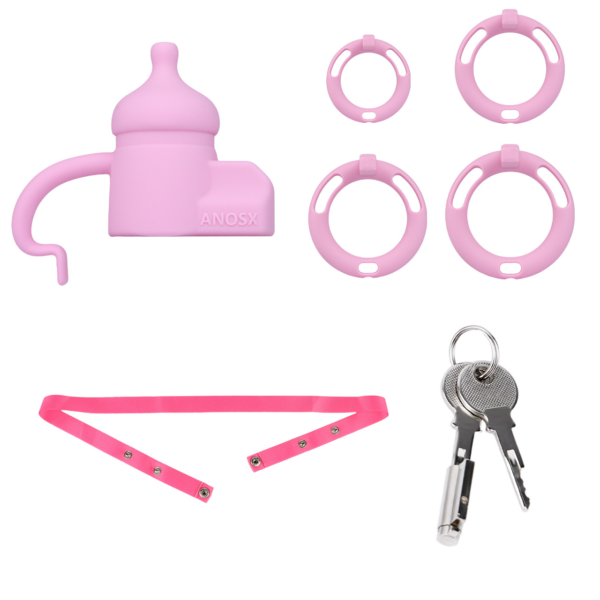 Silicone Baby Bottle Chastity Cage with 4 Locking Rings — product image 10