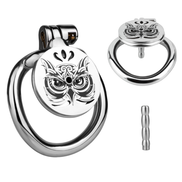 Midnight Owl Flat Chastity Cage with Removable Metal Catheter — product image 1