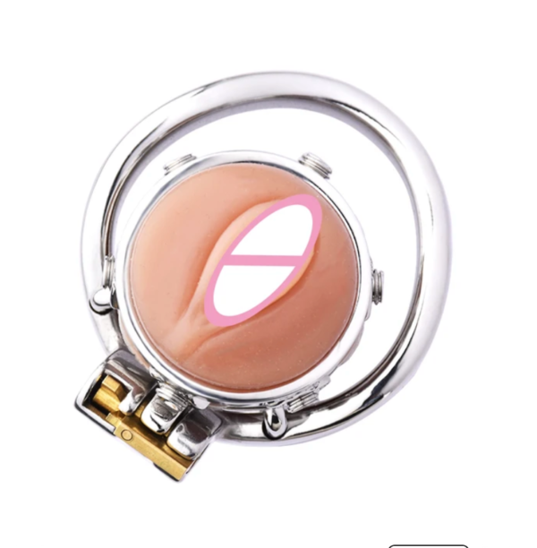 Vagina Shape Sissy Flat Metal Chastity Cage with Urinal Hole — product image 7