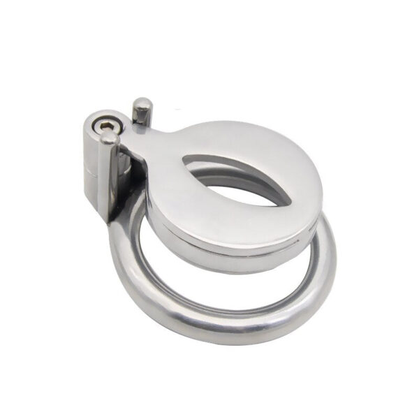 Sissy Flat Metal Chastity Cage – AntiOff Penis Ring Urinary Hole — product image 2