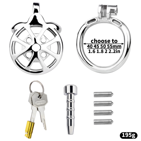 Versatile Flat Chastity Cage with Removable Spikes and Silicone / Metal Catheter — product image 9