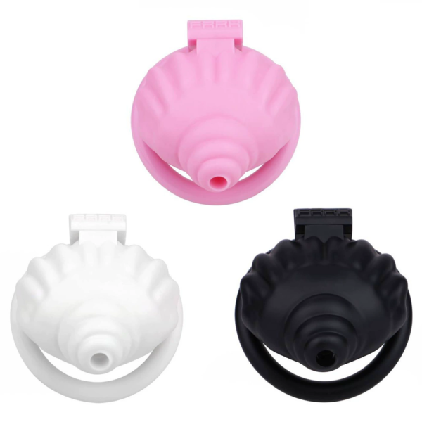 ABS Small Shell Chastity Cage Set with 4 Rings – Pink / Black / White — product image 5