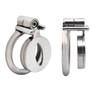 Sissy Flat Metal Chastity Cage – AntiOff Penis Ring Urinary Hole — product image 1