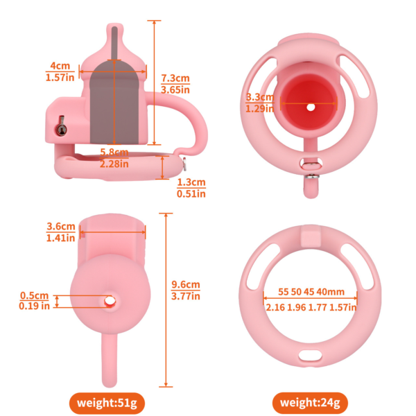 Silicone Baby Bottle Chastity Cage with 4 Locking Rings — product image 2