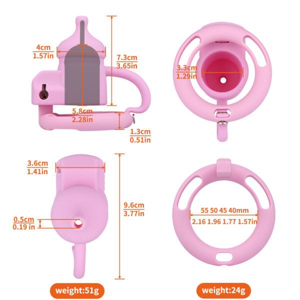 Silicone Baby Bottle Chastity Cage with 4 Locking Rings — product image 4