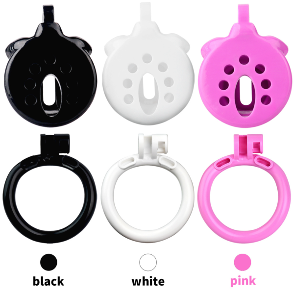Flat Inverted Chastity Cage with 4 Base Rings and Adjustable Strap — product image 2