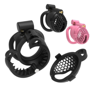 Spiked Chastity Cage with Airflow Holes & Removable Cap – Black / Pink — image 1 Spiked Chastity Cage with Airflow Holes & Removable Cap – Black / Pink — product image 1