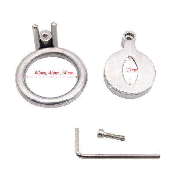 Sissy Flat Metal Chastity Cage – AntiOff Penis Ring Urinary Hole — product image 7