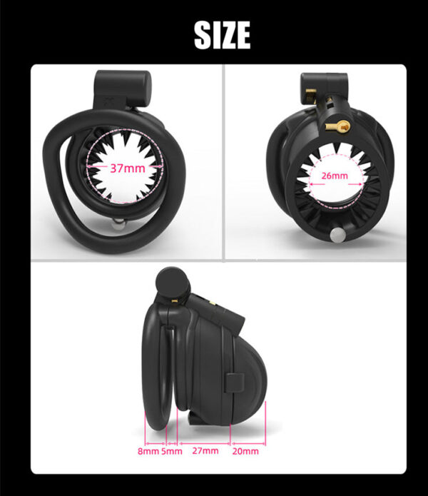 Double-Locked Black Resin Chastity Cage with Removable Cap and Spikes — product image 11