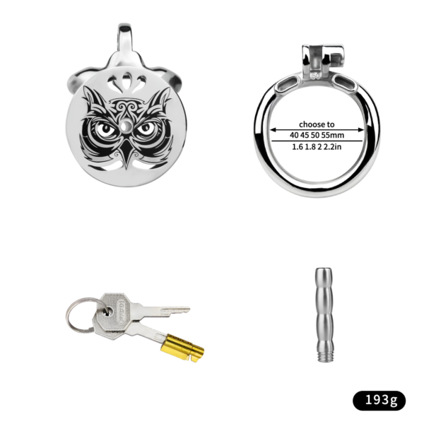 Midnight Owl Flat Chastity Cage with Removable Metal Catheter — product image 4