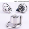 Flat Compact Chastity Cage with Ventilation Holes and Metal Catheter — product image 2