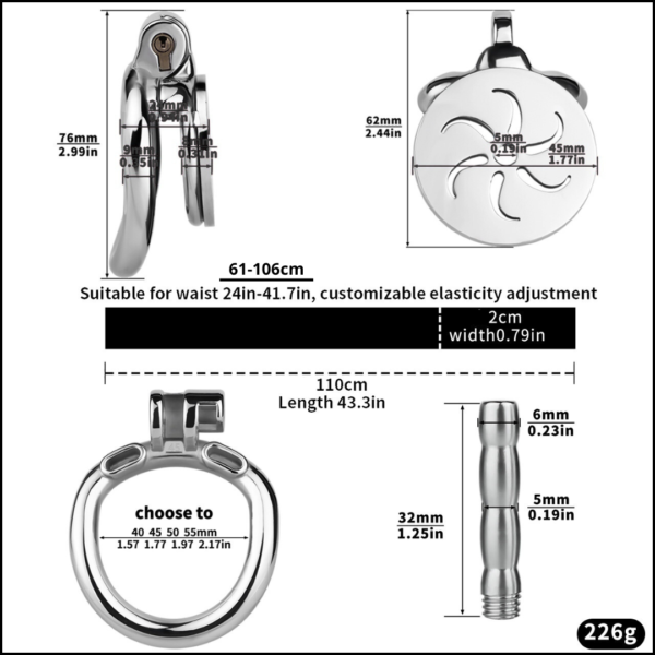 Flat Metal Chastity Cage with Strap and Catheter — product image 2