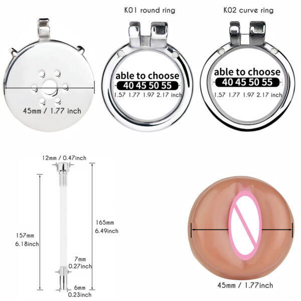 Detachable Small Pussy Flat Chastity Cage with Catheter — product image 3
