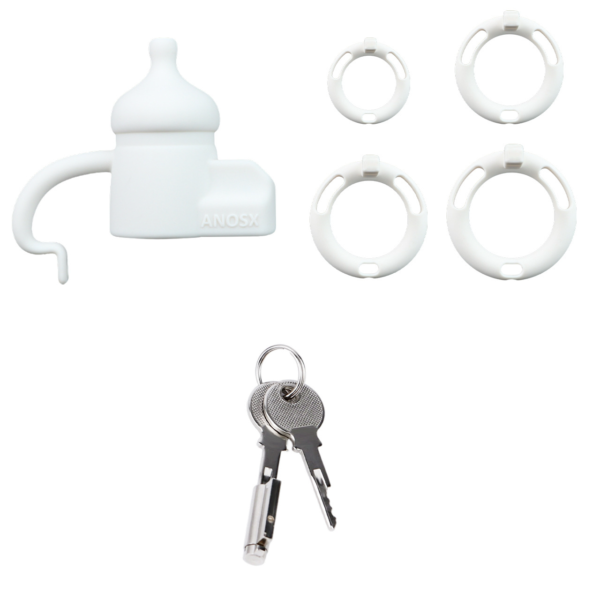 Silicone Baby Bottle Chastity Cage with 4 Locking Rings — product image 12