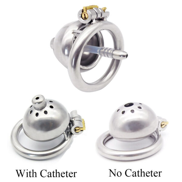 Stainless Steel Round Cock Cage with Urinary Catheter — product image 7