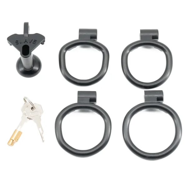 Slave Flat / Negative Chastity Cage with 4 Rings – Multicolor — product image 9