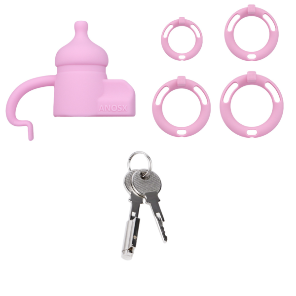 Silicone Baby Bottle Chastity Cage with 4 Locking Rings — product image 9