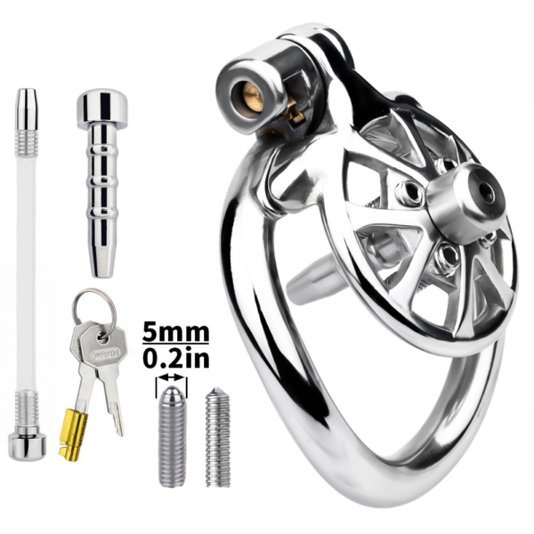 Versatile Flat Chastity Cage with Removable Spikes and Silicone / Metal Catheter — product image 7