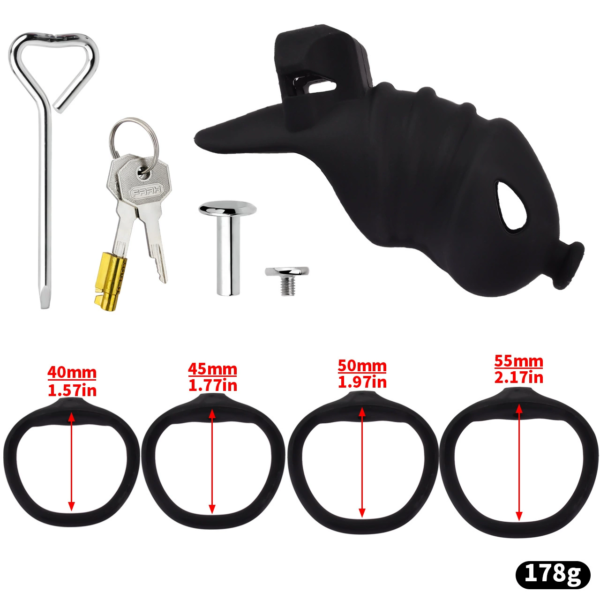 Soft Silicone Chastity Cage with Invisible Lock and 4 Base Rings — product image 19