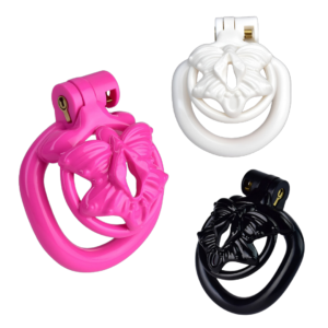 Butterfly Flat Chastity Cage with 4 Penis Rings – Black / Pink / White — product image 1