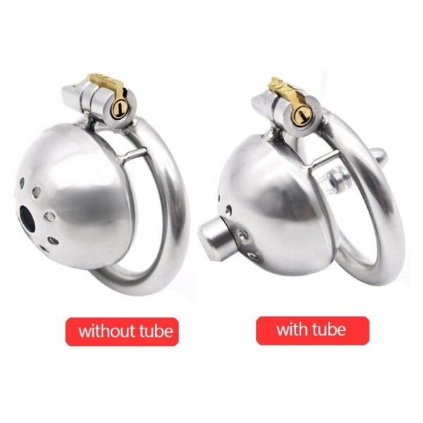 Stainless Steel Round Cock Cage with Urinary Catheter — product image 2