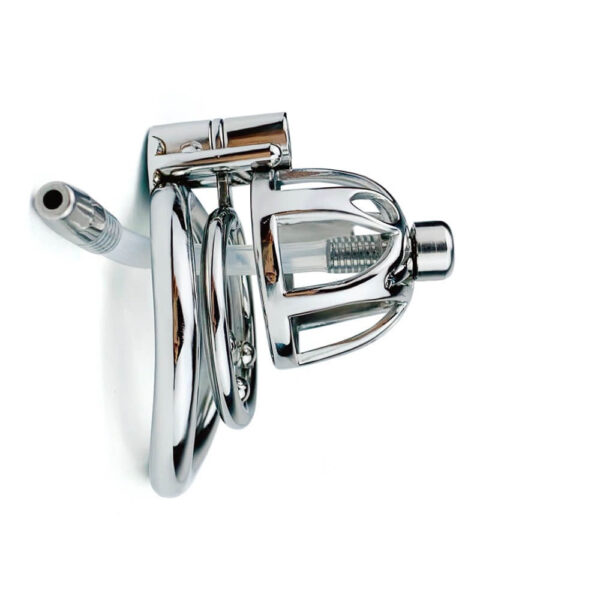 Male Stainless Steel Chastity Cage With Silicone / Metal Urethral Tube — product image 8