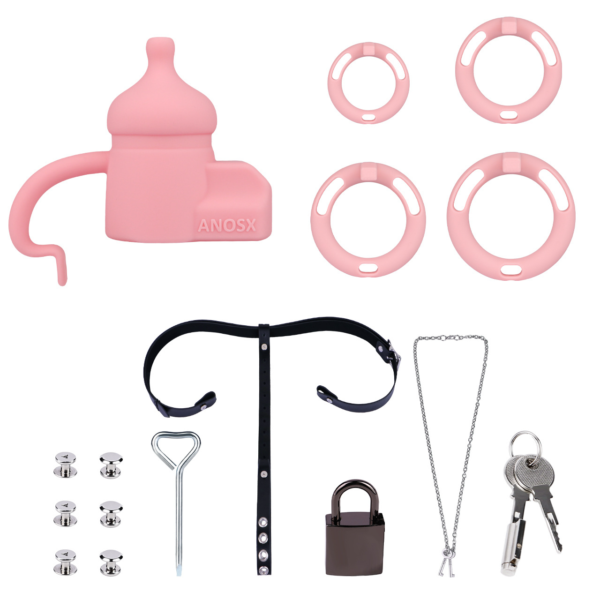 Silicone Baby Bottle Chastity Cage with 4 Locking Rings — product image 8