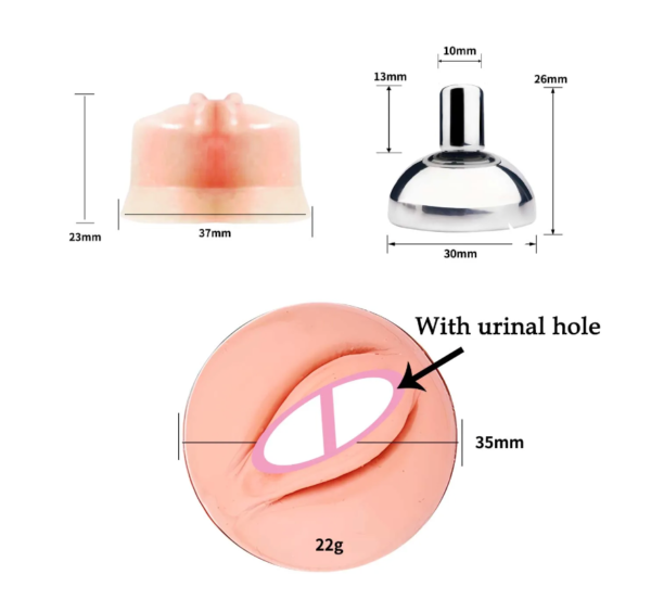 Vagina Shape Sissy Flat Metal Chastity Cage with Urinal Hole — product image 3