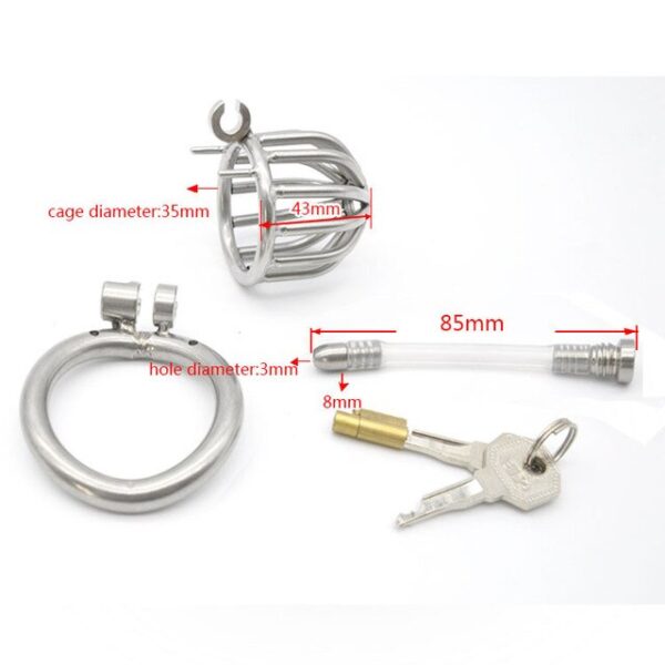 Small Metal Hollowed Chastity Cock Cage with Silicone Catheter — image 5 Small Metal Hollowed Chastity Cock Cage with Silicone Catheter — product image 5