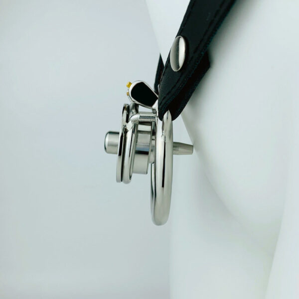 Small Short Inverted Chastity Cage with Strap and Silicone / Metal Urethral Tube — product image 3