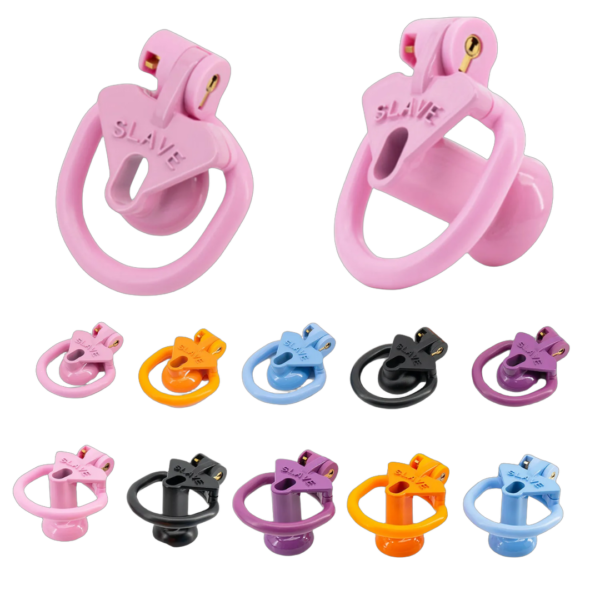 flat negative chastity cage with four rings shown in multiple colors
