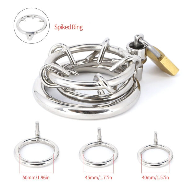 Spiked Chastity Cage – Metal Flat Cock Ring — product image 4