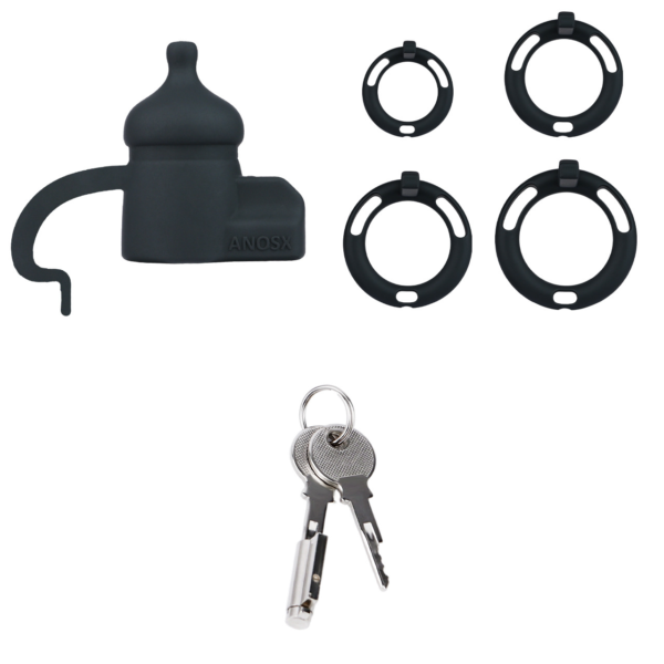 Silicone Baby Bottle Chastity Cage with 4 Locking Rings — product image 15